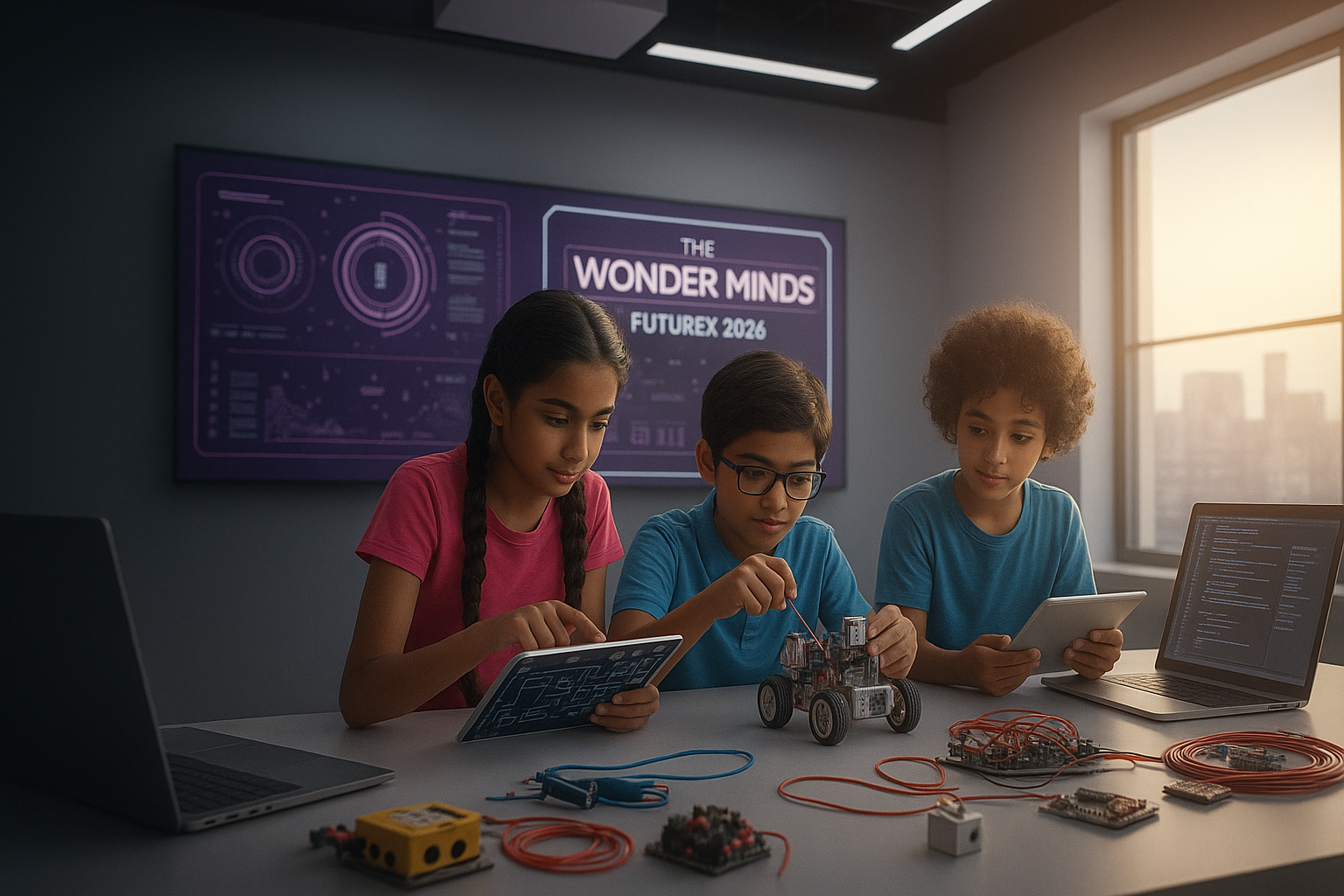 Excited kids building AI & Robotics projects